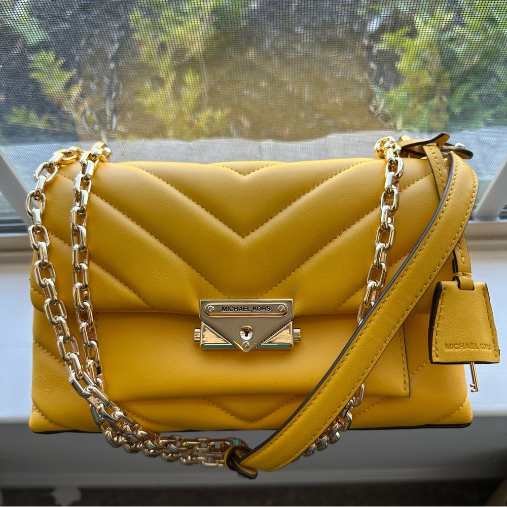 Michael Kors Cece Medium Quilted Leather Convertible Shoulder Bag in Yellow